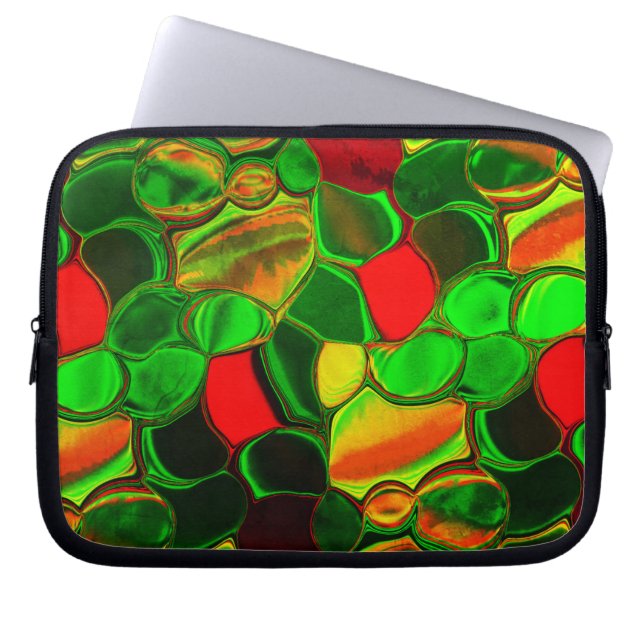 Hete kleuren, afgeronde cirkels en vormen laptop sleeve (Voorkant)