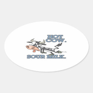 hete koe zure melk grappige cartoon moo koe ovale sticker