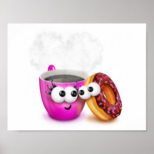 Hete koffie en een donut Poster