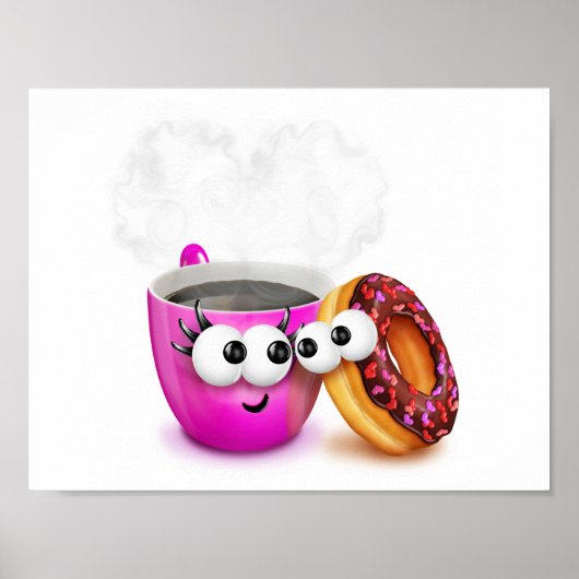 Hete koffie en een donut Poster (Voorkant)