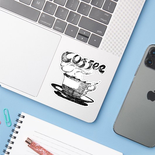 Hete koffie handgetekende clipart sticker (Laptop met iPhone)