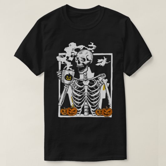 Hete koffie skelet drinken grappige halloween sche t-shirt (Design voorkant)
