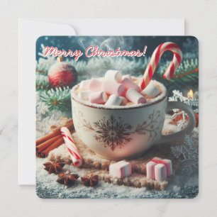 Hete koffiekop met marshmallows - rode snoepriet feestdagenkaart
