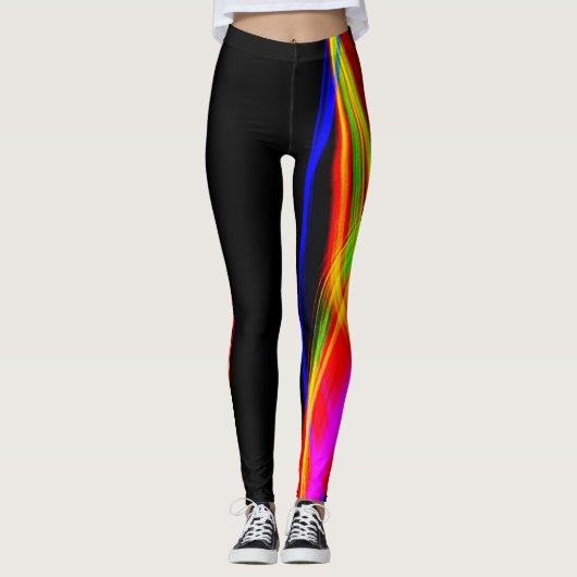 Hete Leggings Zwart en Kleurrijk Rood Sinaasappel (Voorkant)