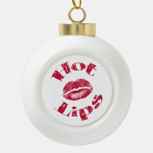 Hete lips, rode lips keramische bal ornament