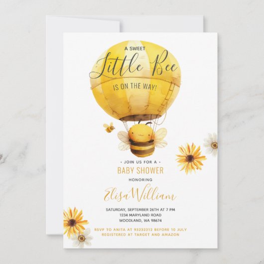 Hete lucht Ballon Bee is op de Weg Baby shower Kaart (Voorkant)