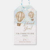 Hete lucht bruine ballonnen blauwe vlaggen wolken  cadeaulabel (Voorkant)