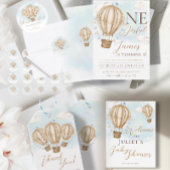 Hete lucht bruine ballonnen blauwe vlaggen wolken  ronde sticker