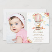 Hete Luchtballon 1e Verjaardag Oerwoud Dieren Foto Kaart (Voorkant)