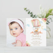 Hete Luchtballon 1e Verjaardag Oerwoud Dieren Foto Kaart (Staand voorkant)