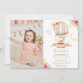 Hete Luchtballon 1e Verjaardag Oerwoud Dieren Foto Kaart (Voorkant)