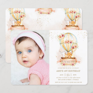 Hete Luchtballon 1e Verjaardag Oerwoud Dieren Foto Kaart