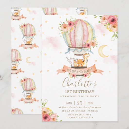 Hete Luchtballon 1e Verjaardag Oerwoud Dieren Meis Kaart (Voorkant / Achterkant)