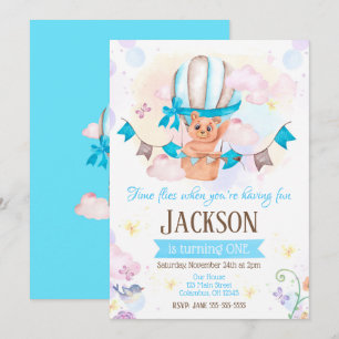 Hete Luchtballon 1e Verjaardag Uitnodiging