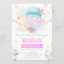 Hete Luchtballon 1e Verjaardag Uitnodiging