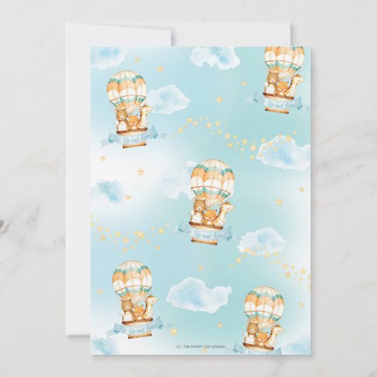 Hete Luchtballon 1e Verjaardag Woodland Dieren Jon Bedankkaart (Achterkant)