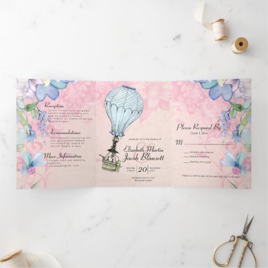 hete luchtballon Alles in één bruiloft Drieluik Uitnodiging (Binnen)