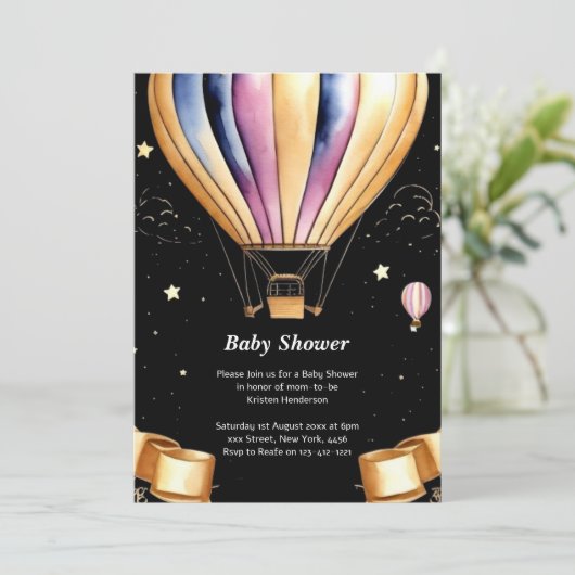 Hete Luchtballon Avontuur Baby shower Kaart (Staand voorkant)