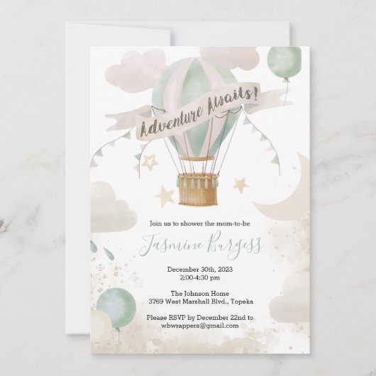 Hete Luchtballon Avontuur Baby shower Uitnodiging (Voorkant)