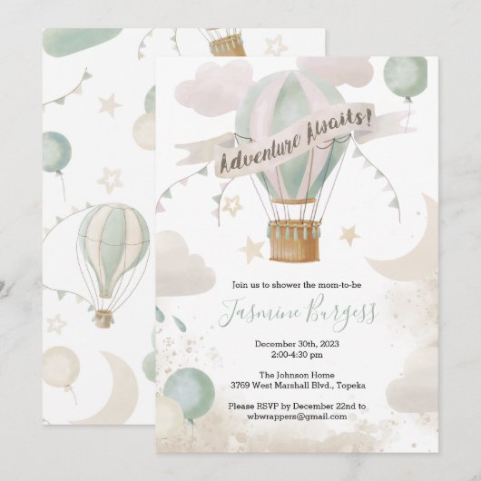 Hete Luchtballon Avontuur Baby shower Uitnodiging (Voorkant / Achterkant)