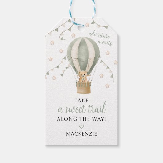 Hete Luchtballon Baby Boy Douche Sweet Trail Cadeaulabel (Voorkant)