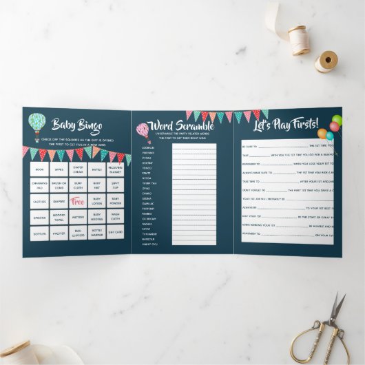 Hete luchtballon baby bunting vlaggen neutraal ges drieluik uitnodiging (Binnen)