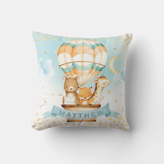 Hete Luchtballon Baby Dieren Jongen Kinderkamer De Kussen (Voorkant)