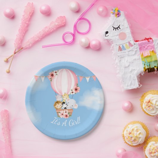 Hete Luchtballon Baby Meisje Douche Papier Bord (Feest)