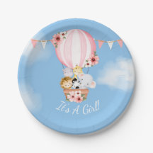 Hete Luchtballon Baby Meisje Douche Papier Bord