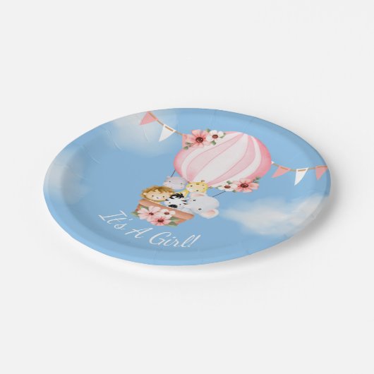 Hete Luchtballon Baby Meisje Douche Papier Bord (Gekanteld)