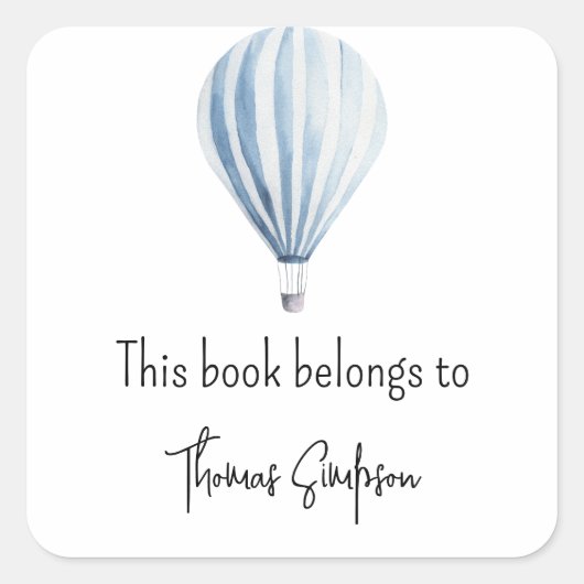 Hete luchtballon baby shower bookplate vierkante sticker (Voorkant)