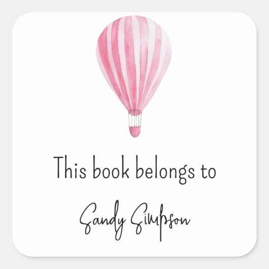 Hete luchtballon baby shower bookplate vierkante sticker (Voorkant)