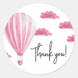 Hete luchtballon baby shower dank u ronde sticker
