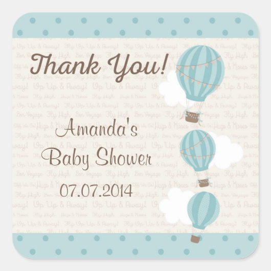 Hete Luchtballon Baby shower Dank u Stickers (Voorkant)