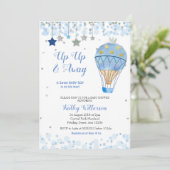 Hete Luchtballon Baby shower Glitter Blue Star Kaart (Staand voorkant)