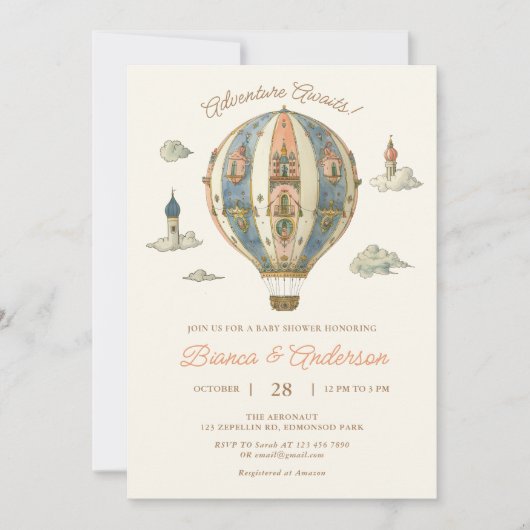  Hete Luchtballon Baby shower Invitation 2 Kaart (Voorkant)