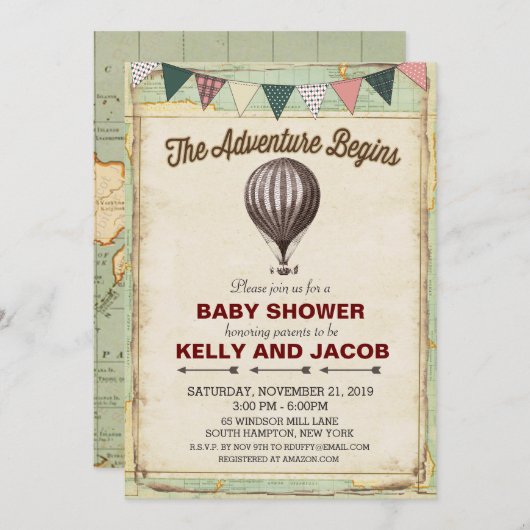 Hete Luchtballon Baby shower Invitation Kaart (Voorkant / Achterkant)