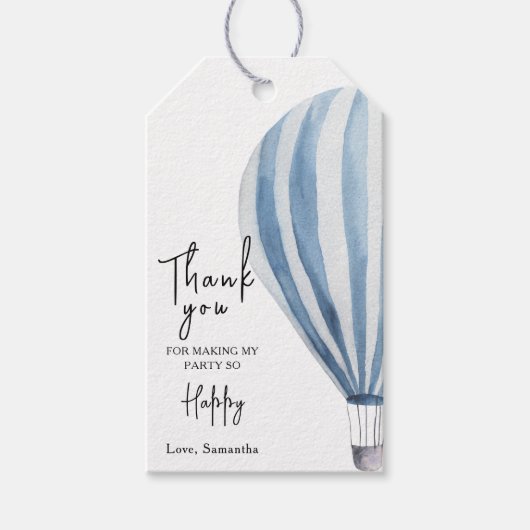 Hete luchtballon Baby shower of Verjaardag Dank u Cadeaulabel (Voorkant)
