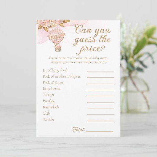 Hete Luchtballon Baby shower Raad Prijs Activiteit Kaart (Staand voorkant)