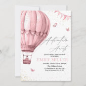 Hete Luchtballon Baby shower Uitnodigen, Roze Meis Kaart (Voorkant)