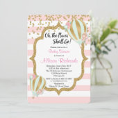 Hete luchtballon baby shower uitnodiging roze goud (Staand voorkant)