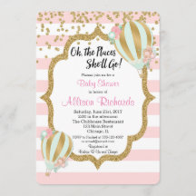 Hete luchtballon baby shower uitnodiging roze goud