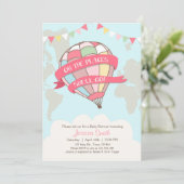 Hete luchtballon baby shower uitnodiging roze Meis (Staand voorkant)