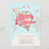 Hete luchtballon baby shower uitnodiging roze Meis (Voorkant / Achterkant)