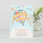 Hete luchtballon baby shower uitnodiging Twins (Staand voorkant)