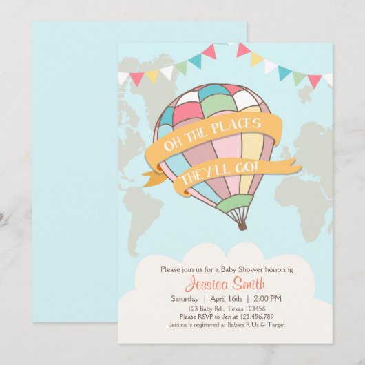 Hete luchtballon baby shower uitnodiging Twins (Voorkant / Achterkant)