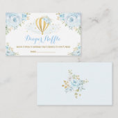 Hete Luchtballon Blauw Goud Bloemen Luier Raffle Informatiekaartje (Voorkant / Achterkant)