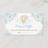 Hete Luchtballon Blauw Goud Bloemen Luier Raffle Informatiekaartje (Voorkant)