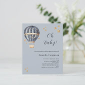 Hete luchtballon blauw jongen Baby shower uitnodig (Staand voorkant)