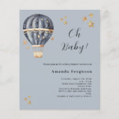 Hete luchtballon blauw jongen Baby shower uitnodig (Voorkant)